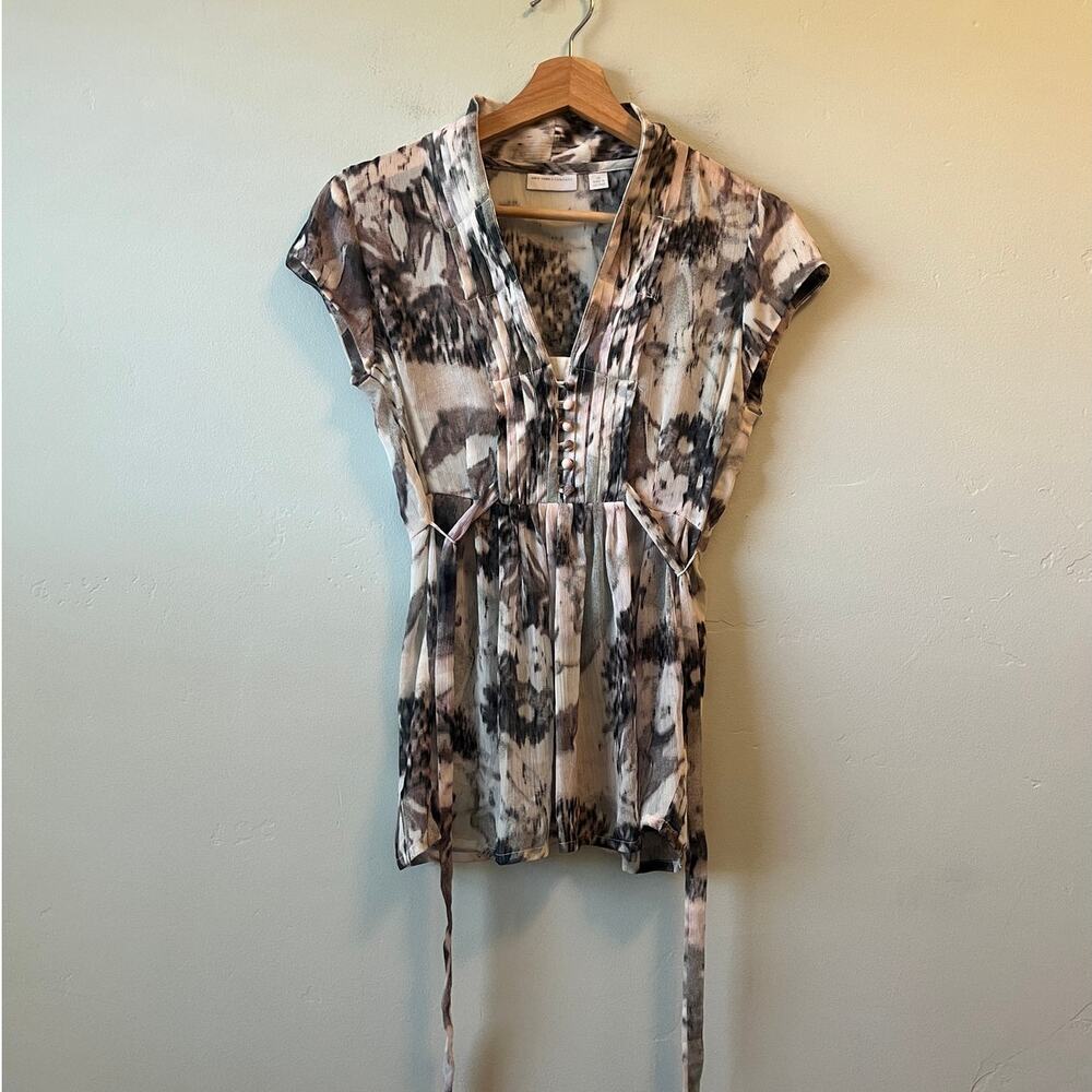 New York & Co Sheer Black, Pink, White Tie Blouse XS